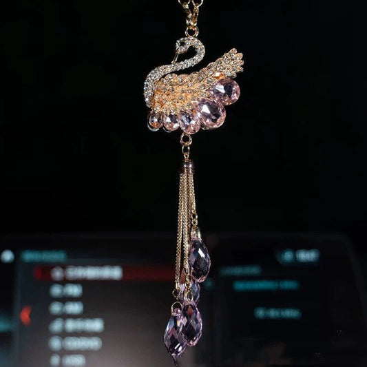 Car Pendant Double-Sided Crystal Swan King Pendant Creative Car Rearview Mirror Pendant