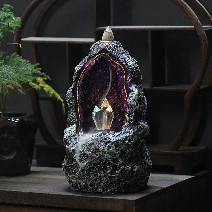 Creative Resin Backflow Incense Burner Crystal Cave Led Night Light Incense Creative Ornaments